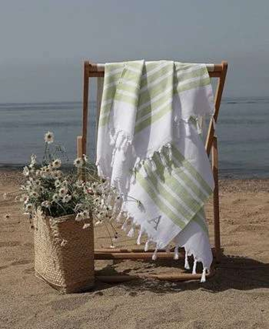 Bath Towels * | Linum Home Personalized Herringbone Pestemal Beach Towel