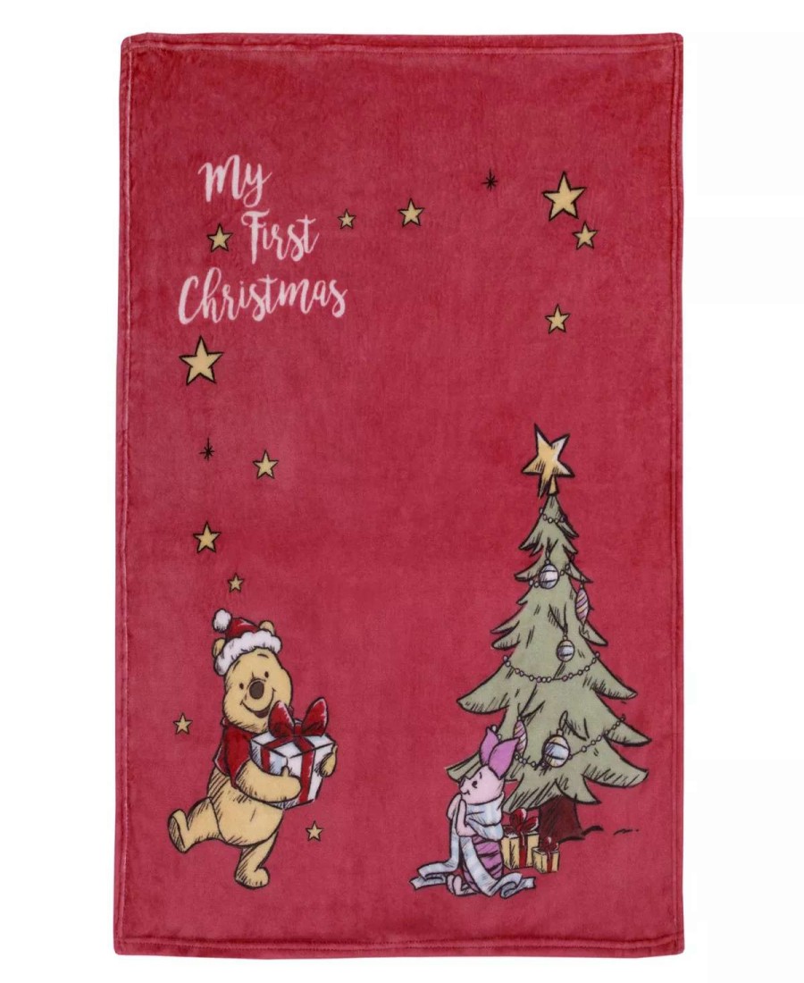 Blankets & Throws * | Disney Winnie The Pooh My First Christmas Photo Op Baby Blanket Red