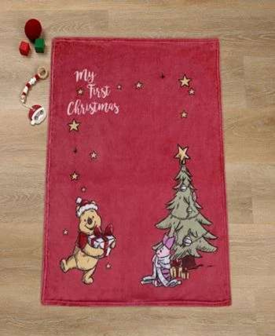 Blankets & Throws * | Disney Winnie The Pooh My First Christmas Photo Op Baby Blanket Red