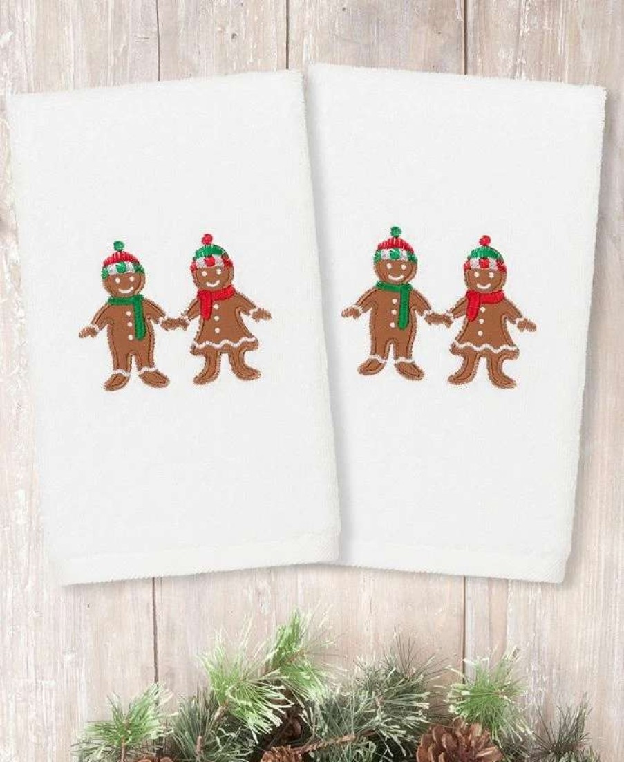 Bath Towels * | Linum Home Christmas Gingerbread Embroidered 100% Turkish Cotton Hand Towels