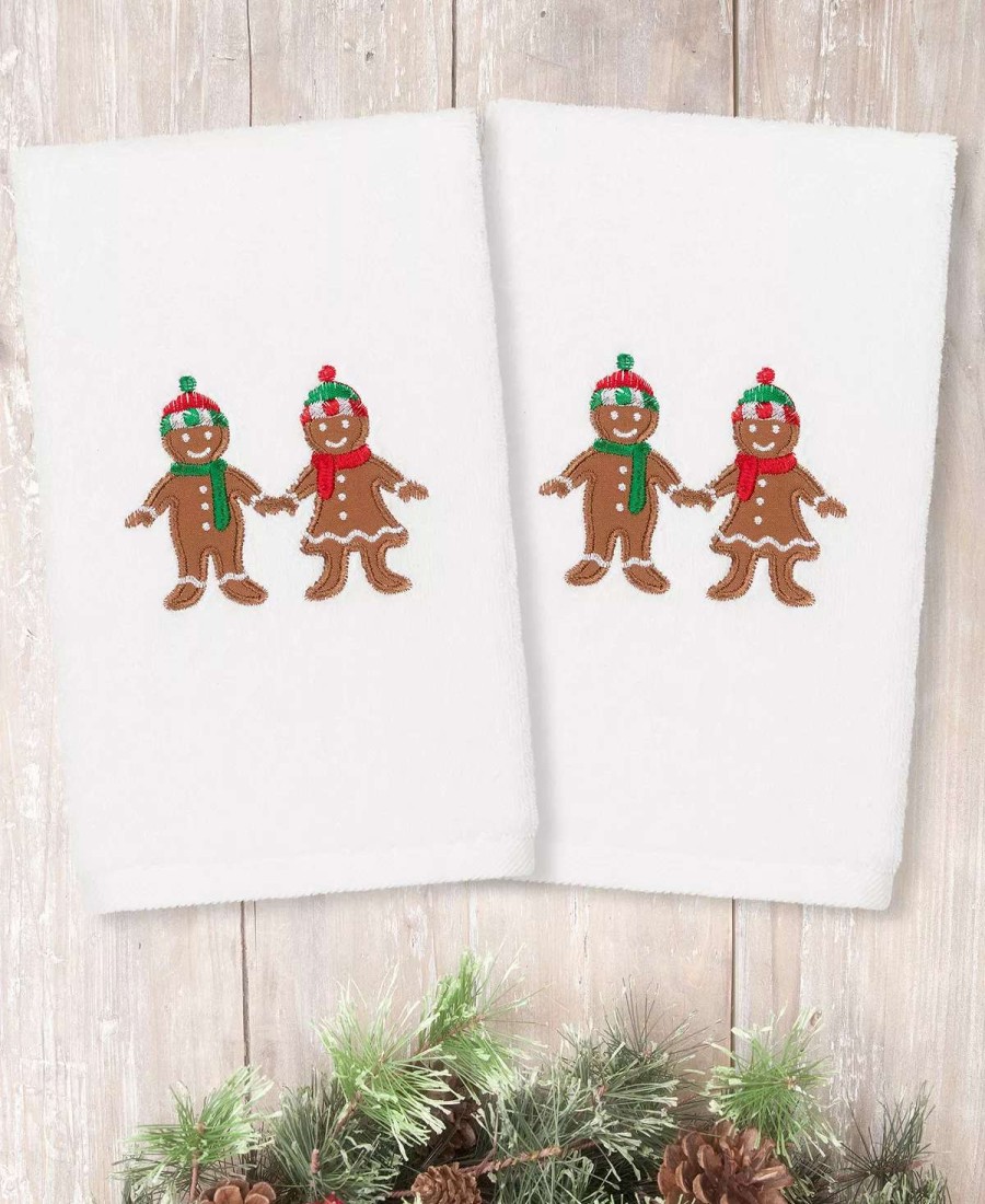 Bath Towels * | Linum Home Christmas Gingerbread Embroidered 100% Turkish Cotton Hand Towels