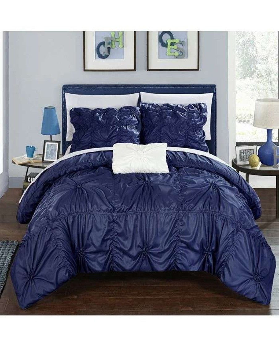 Duvet Covers & Sets * | Chic Home Amilton 8 Pc Queen Duvet Set Navy