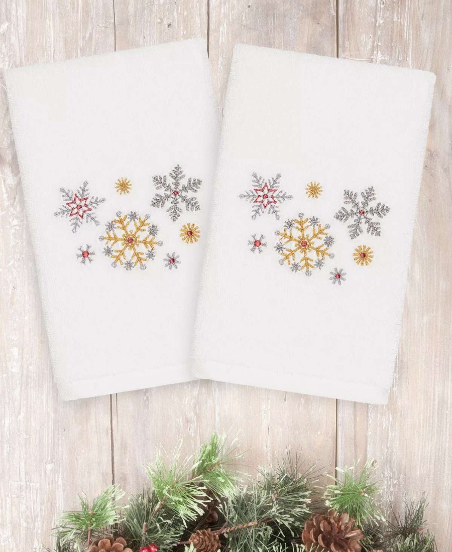 Bath Towels * | Linum Home Christmas Snowfall 100% Turkish Cotton 2-Pc. Hand Towel Set