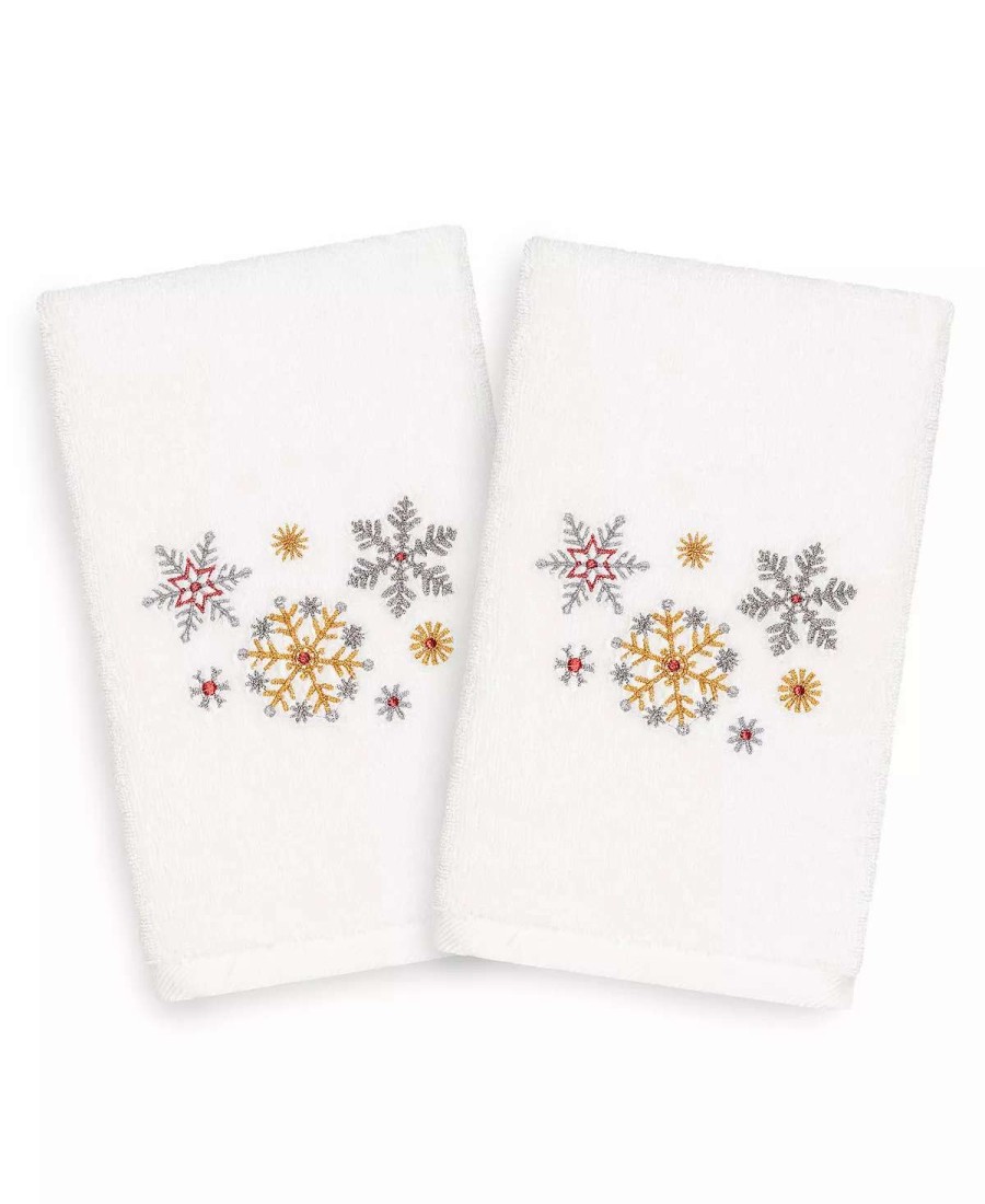 Bath Towels * | Linum Home Christmas Snowfall 100% Turkish Cotton 2-Pc. Hand Towel Set