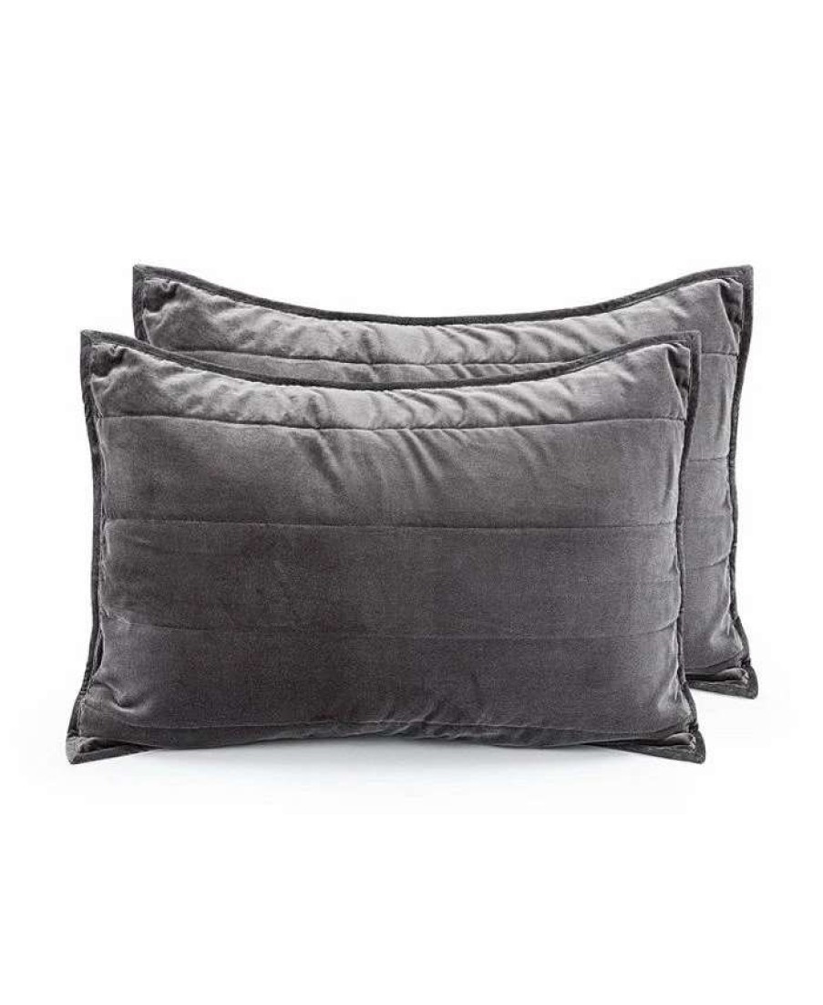 Designer Bedding * | Bokser Home Luxury Cotton Channel Stitched Velvet Quilted Sham Set Standard Slate