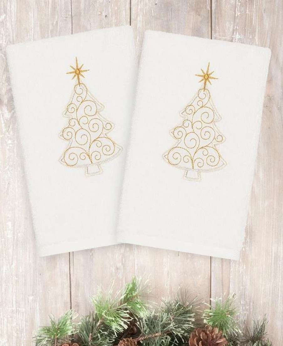 Bath Towels * | Linum Home Christmas Tree Scroll 100% Turkish Cotton 2-Pc. Hand Towel Set