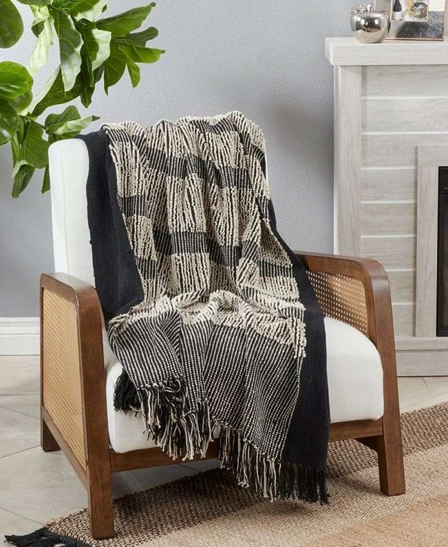 Blankets & Throws * | Saro Lifestyle Ped 100% Cotton Throw, 50 X 60 Black, White