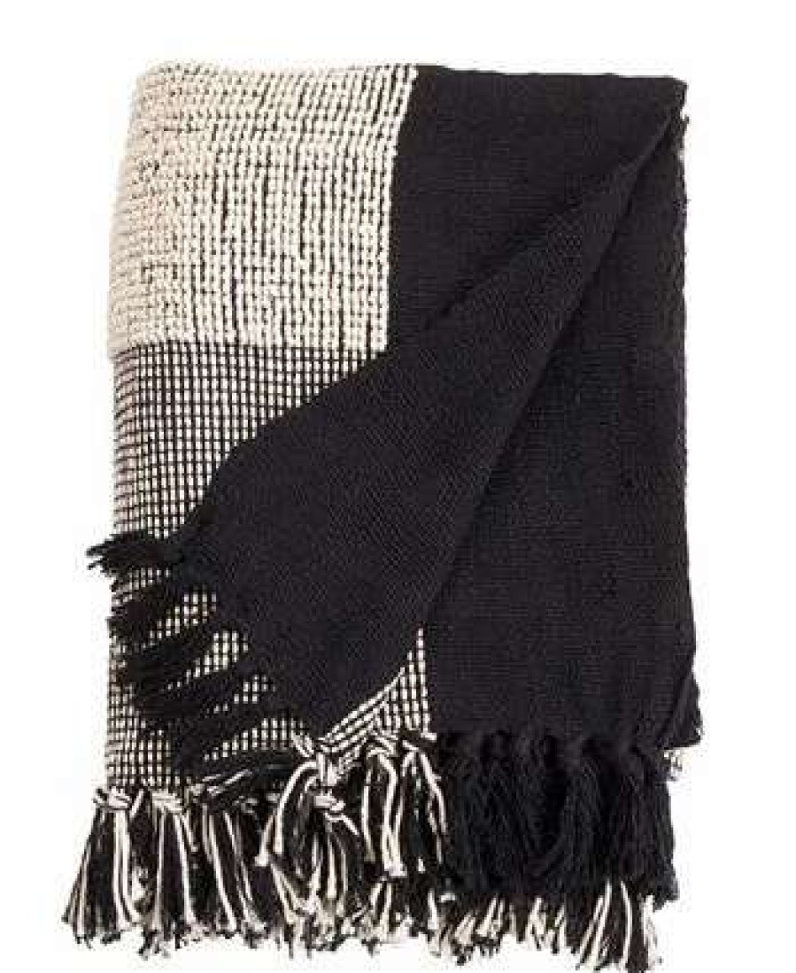 Blankets & Throws * | Saro Lifestyle Ped 100% Cotton Throw, 50 X 60 Black, White