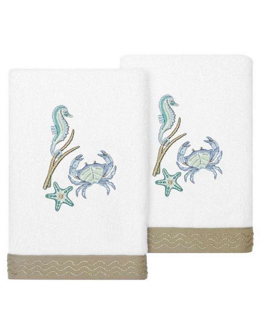 Bath Towels * | Linum Home Textiles Turkish Cotton Aaron Embellished Hand Towel Set, 2 Piece