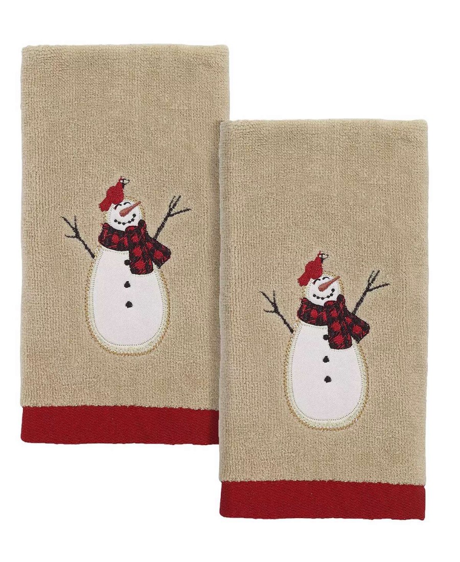 Bath Towels * | Avanti Snowman Gathering Fingertip Towels, 2 Piece Tan