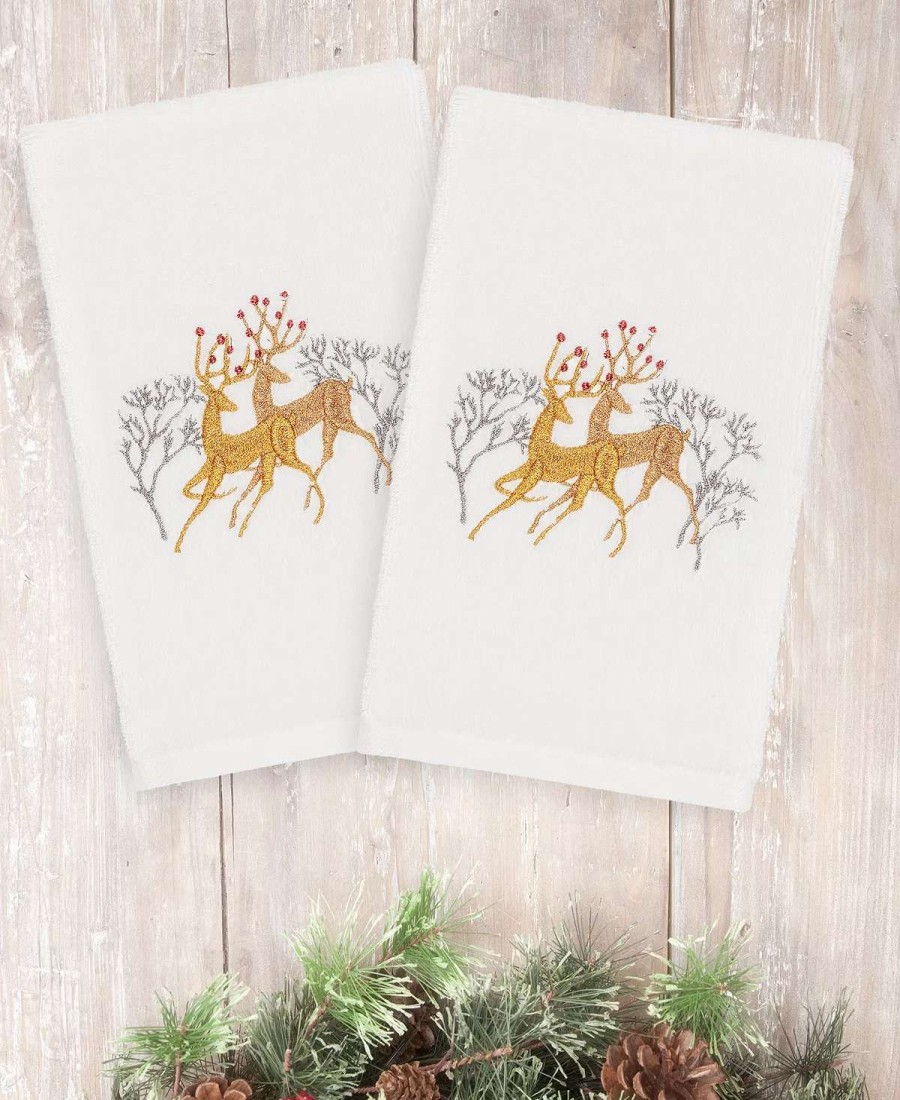 Bath Towels * | Linum Home Christmas Deer 100% Turkish Cotton 2-Pc. Hand Towel Set