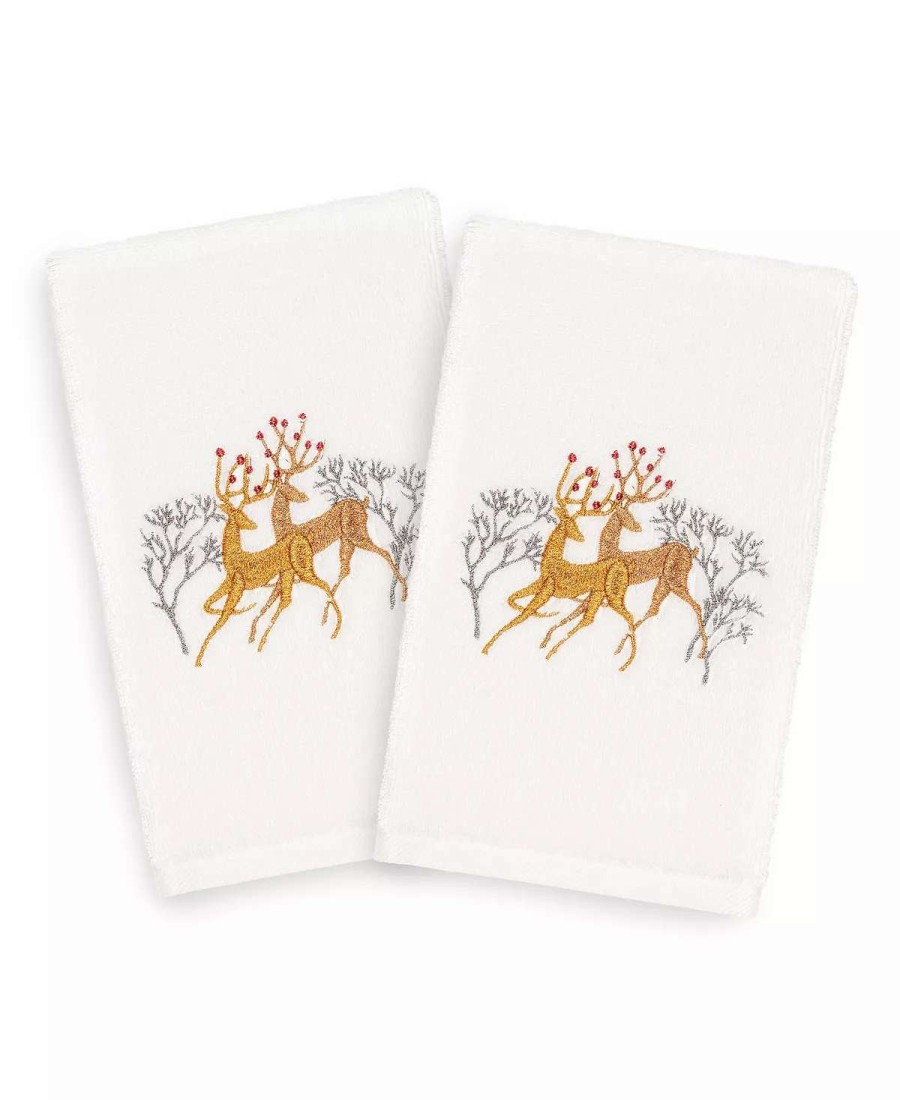 Bath Towels * | Linum Home Christmas Deer 100% Turkish Cotton 2-Pc. Hand Towel Set