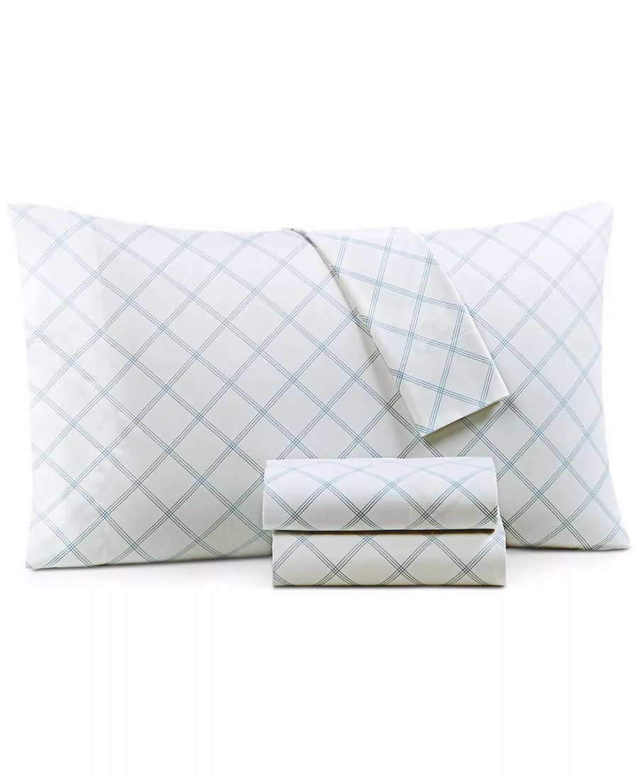 Sheets & Pillowcases * | Charter Club Printed Window Pane 550-Thread Count Cotton 4-Pc. Sheet Set, Queen, Created For Macy'S Blue