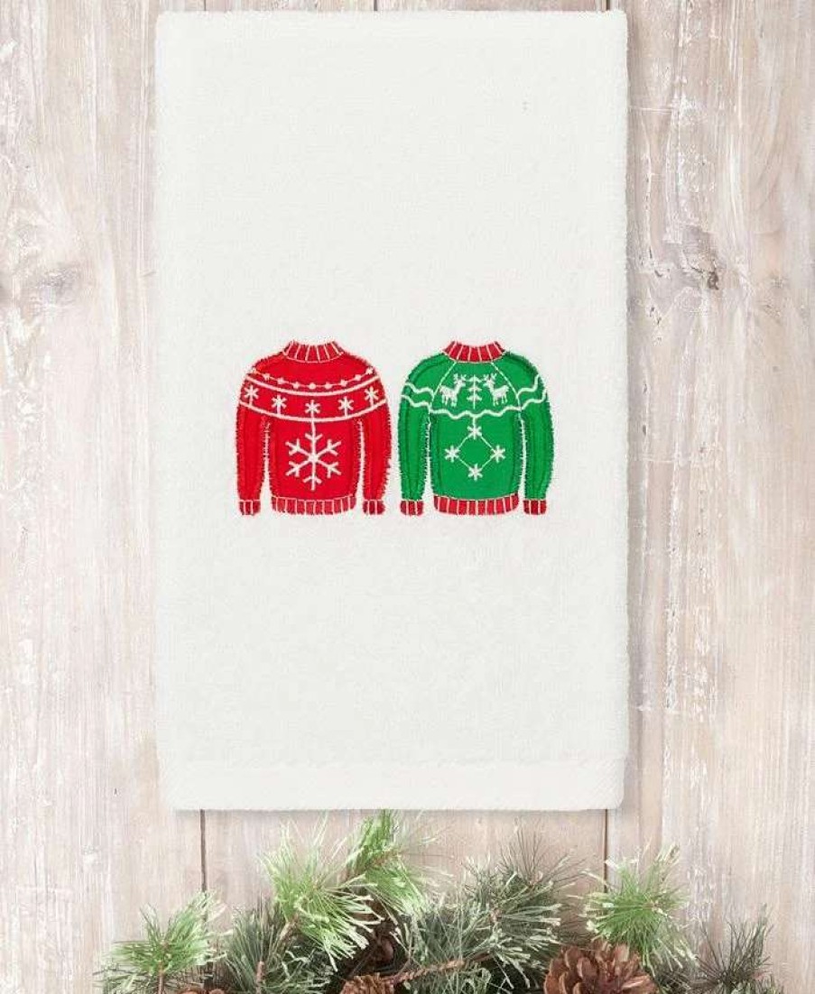 Bath Towels * | Linum Home Christmas Sweaters Embroidered 100% Turkish Cotton Hand Towel