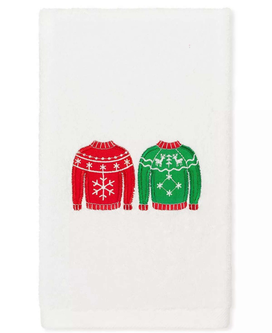 Bath Towels * | Linum Home Christmas Sweaters Embroidered 100% Turkish Cotton Hand Towel