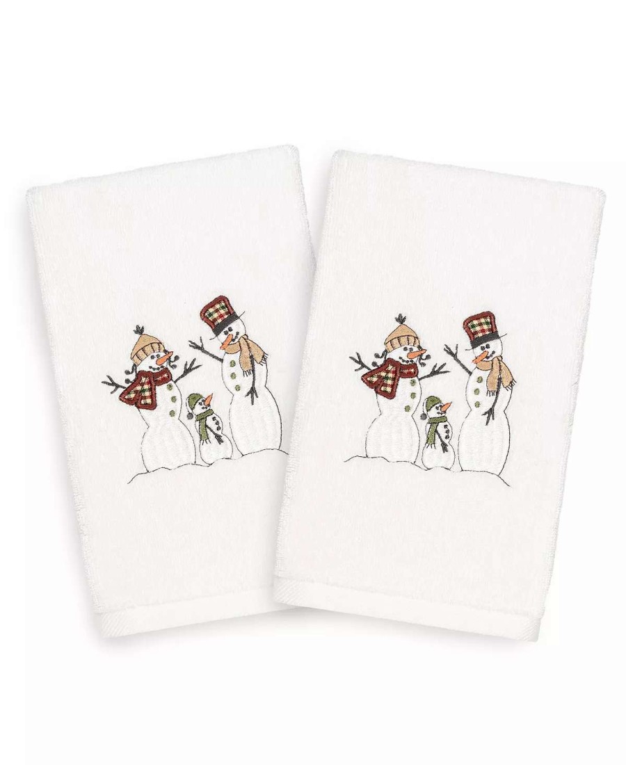 Bath Towels * | Linum Home Christmas Snow Family 100% Turkish Cotton 2-Pc. Hand Towel Set