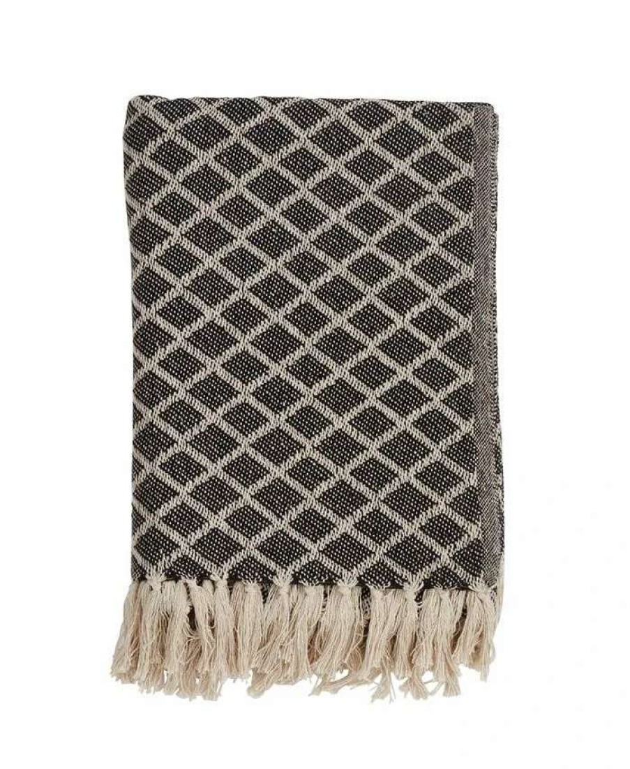 Blankets & Throws * | Saro Lifestyle Diamond Tassel Throw Black