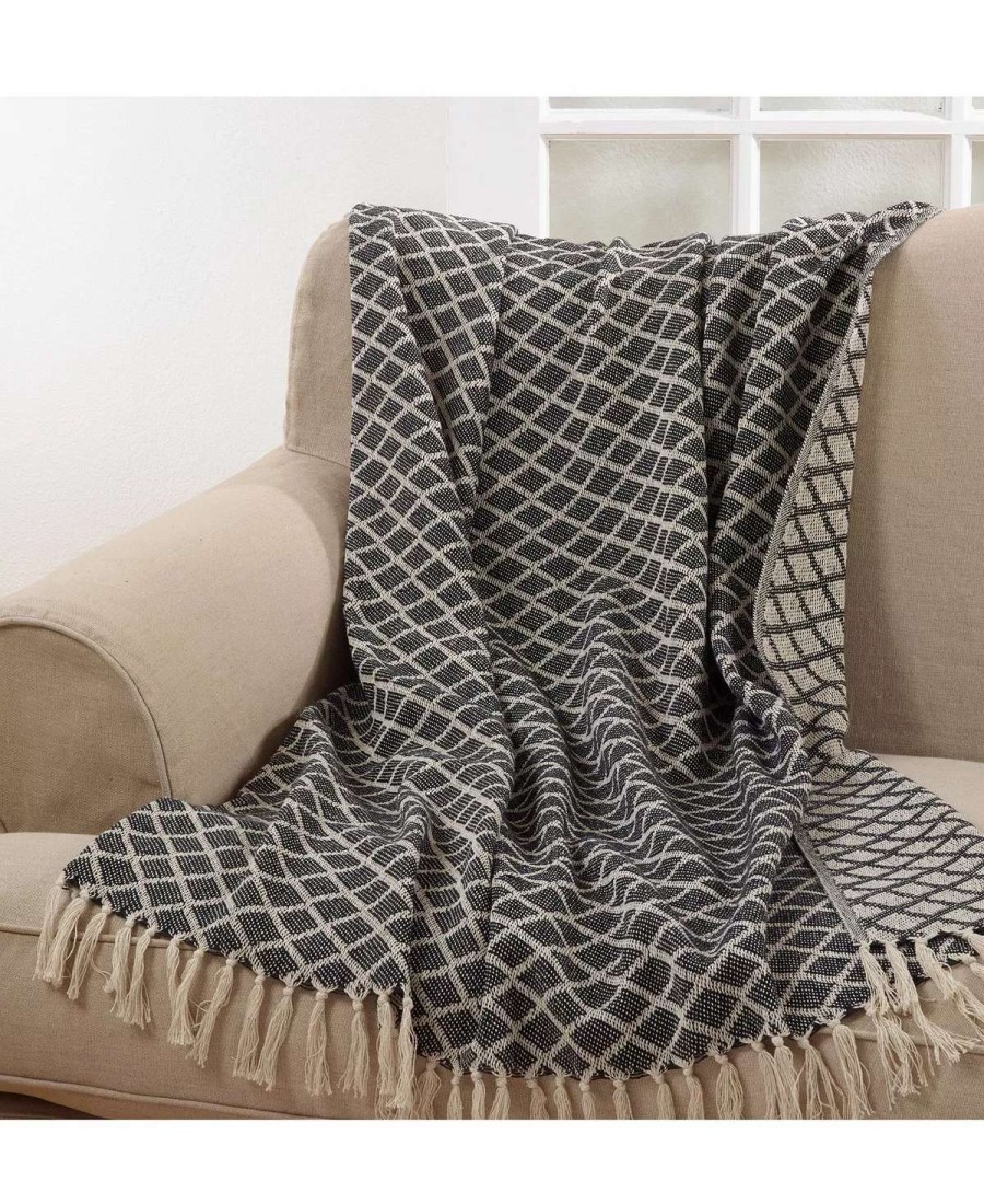 Blankets & Throws * | Saro Lifestyle Diamond Tassel Throw Black