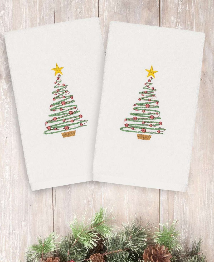 Bath Towels * | Linum Home Christmas Tree 100% Turkish Cotton 2-Pc. Hand Towel Set