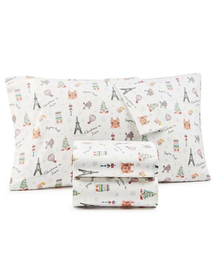 Sheets & Pillowcases * | Whim By Martha Stewart Closeout! Cotton Flannel 3-Pc. Sheet Set, Twin, Created For Macy'S Christmas In Paris