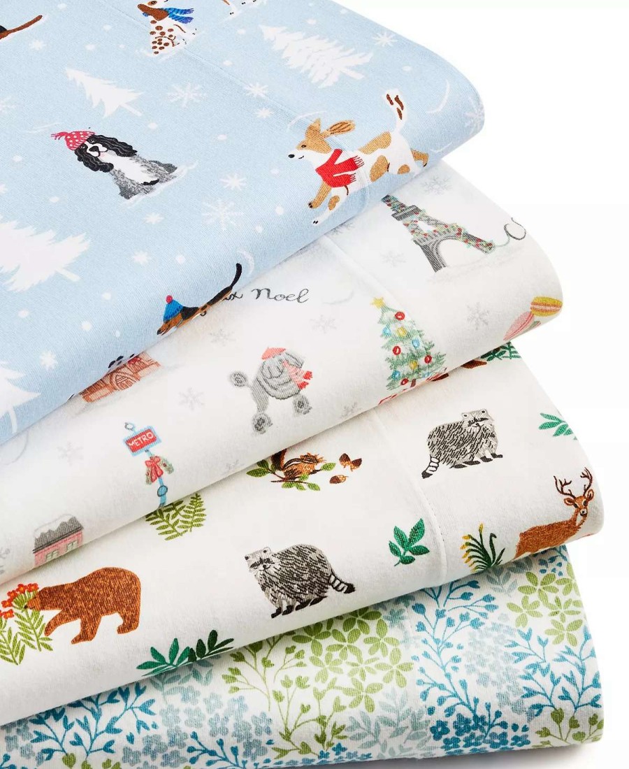 Sheets & Pillowcases * | Whim By Martha Stewart Closeout! Cotton Flannel 3-Pc. Sheet Set, Twin, Created For Macy'S Christmas In Paris