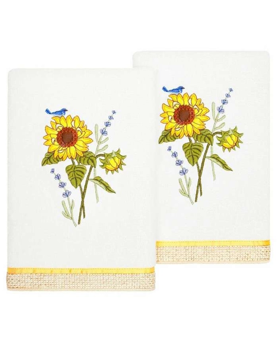 Bath Towels * | Linum Home Textiles Turkish Cotton Girasol Embellished Hand Towel Set, 2 Piece