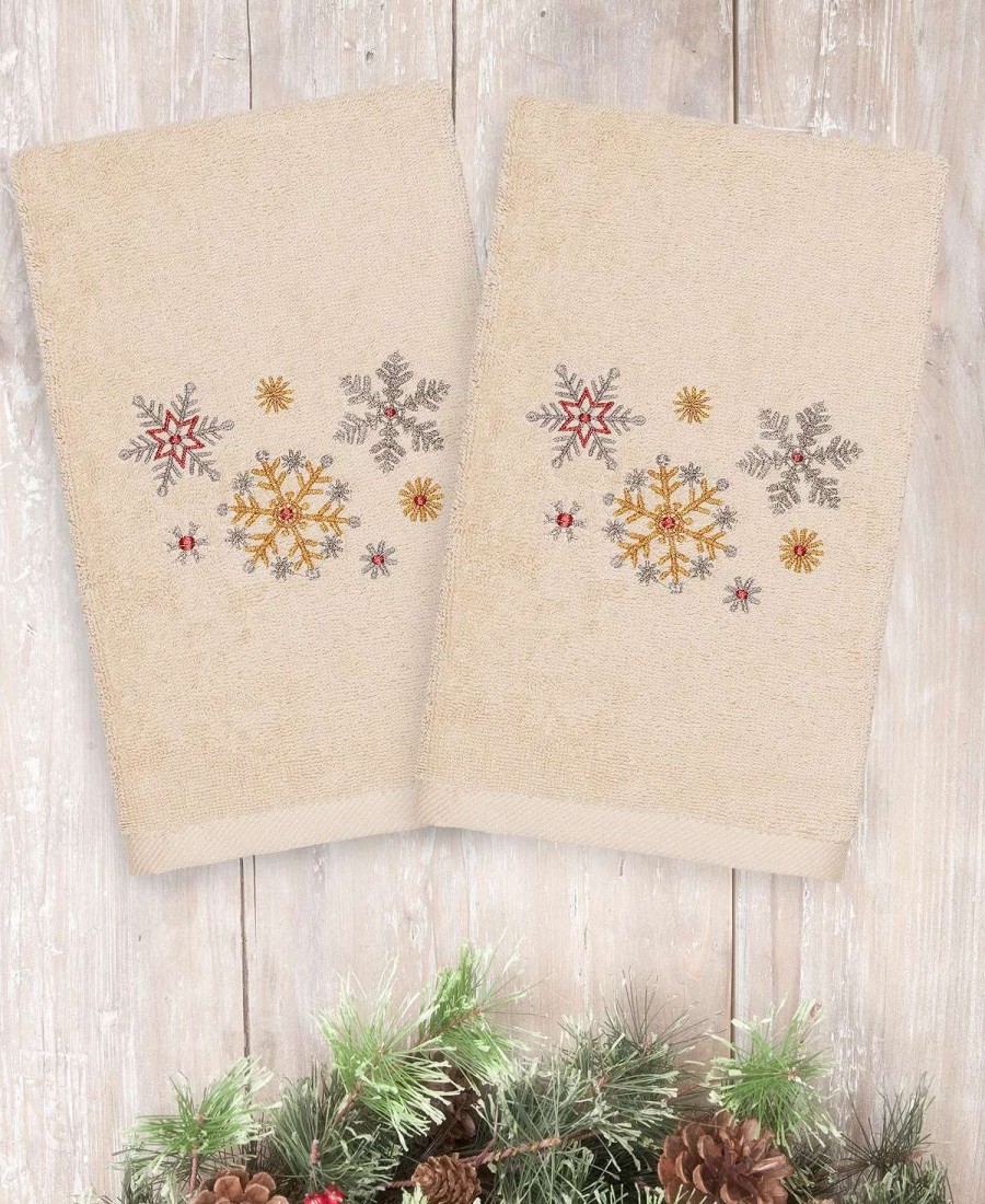 Bath Towels * | Linum Home Christmas Snowfall 100% Turkish Cotton Hand Towels