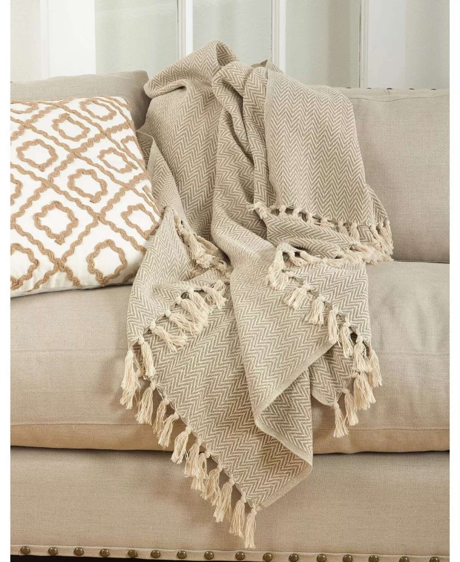 Blankets & Throws * | Saro Lifestyle Chevron Throw Natural