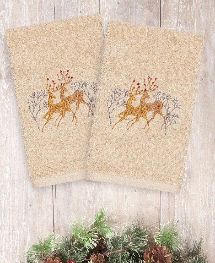 Bath Towels * | Linum Home Christmas Deer 100% Turkish Cotton Hand Towels