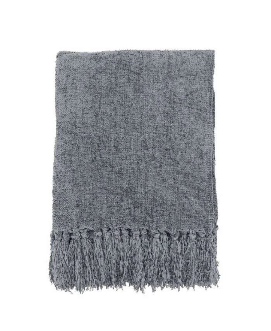 Blankets & Throws * | Saro Lifestyle Fringe Design Chenille Throw, 60 X 50 Gray