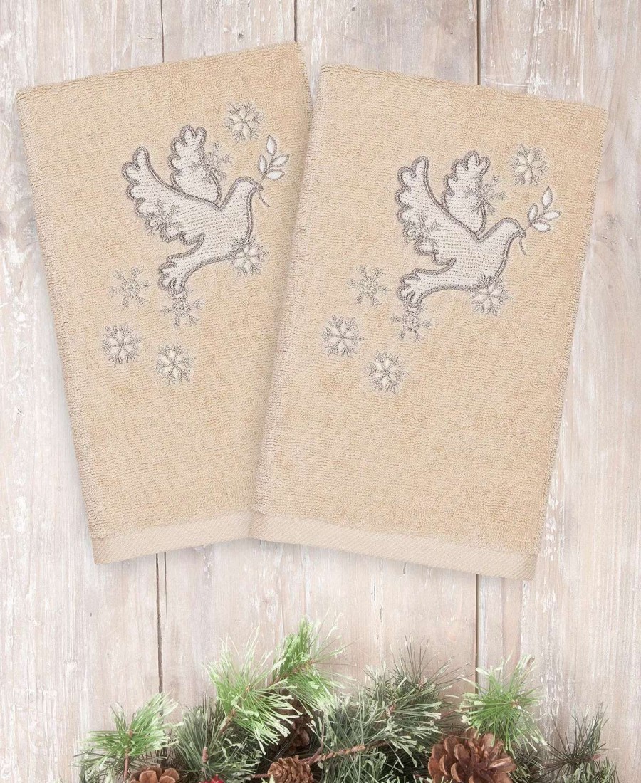 Bath Towels * | Linum Home Christmas Dove 100% Turkish Cotton Hand Towels