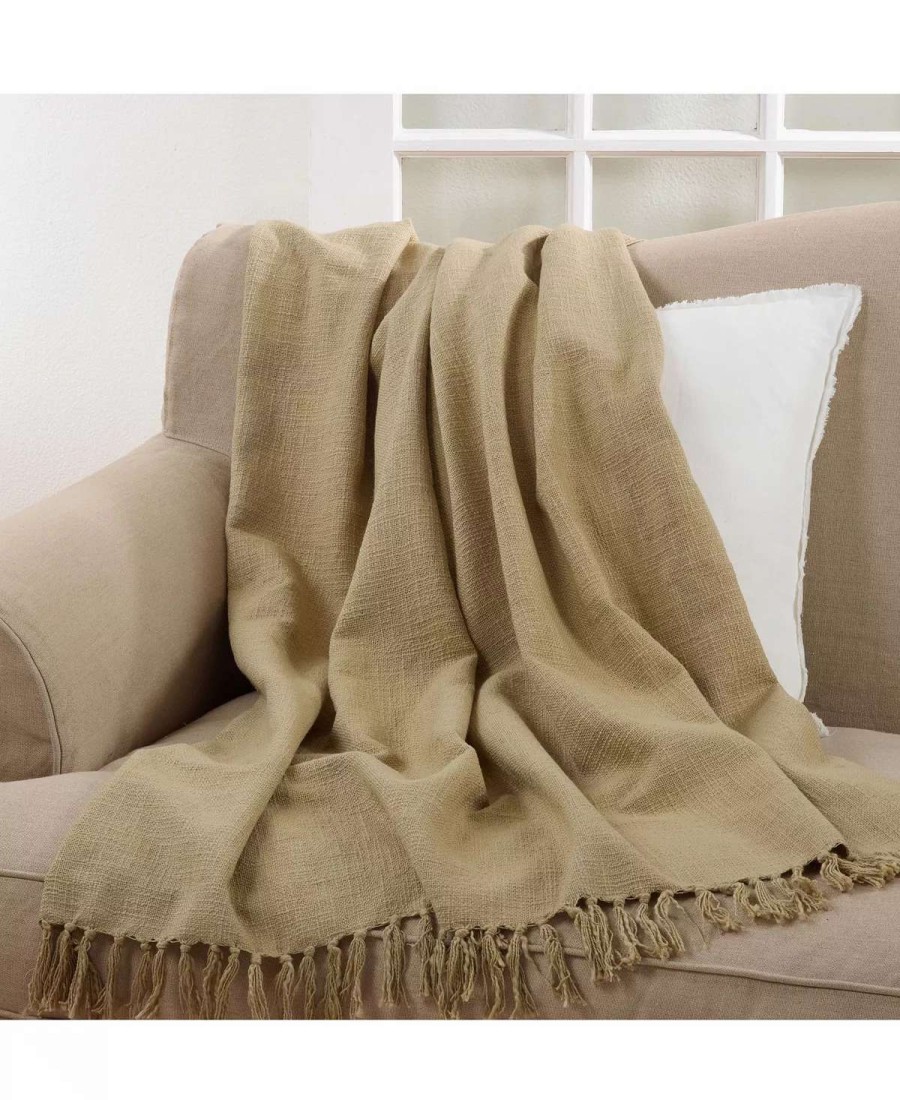 Blankets & Throws * | Saro Lifestyle D Color Throw Khaki